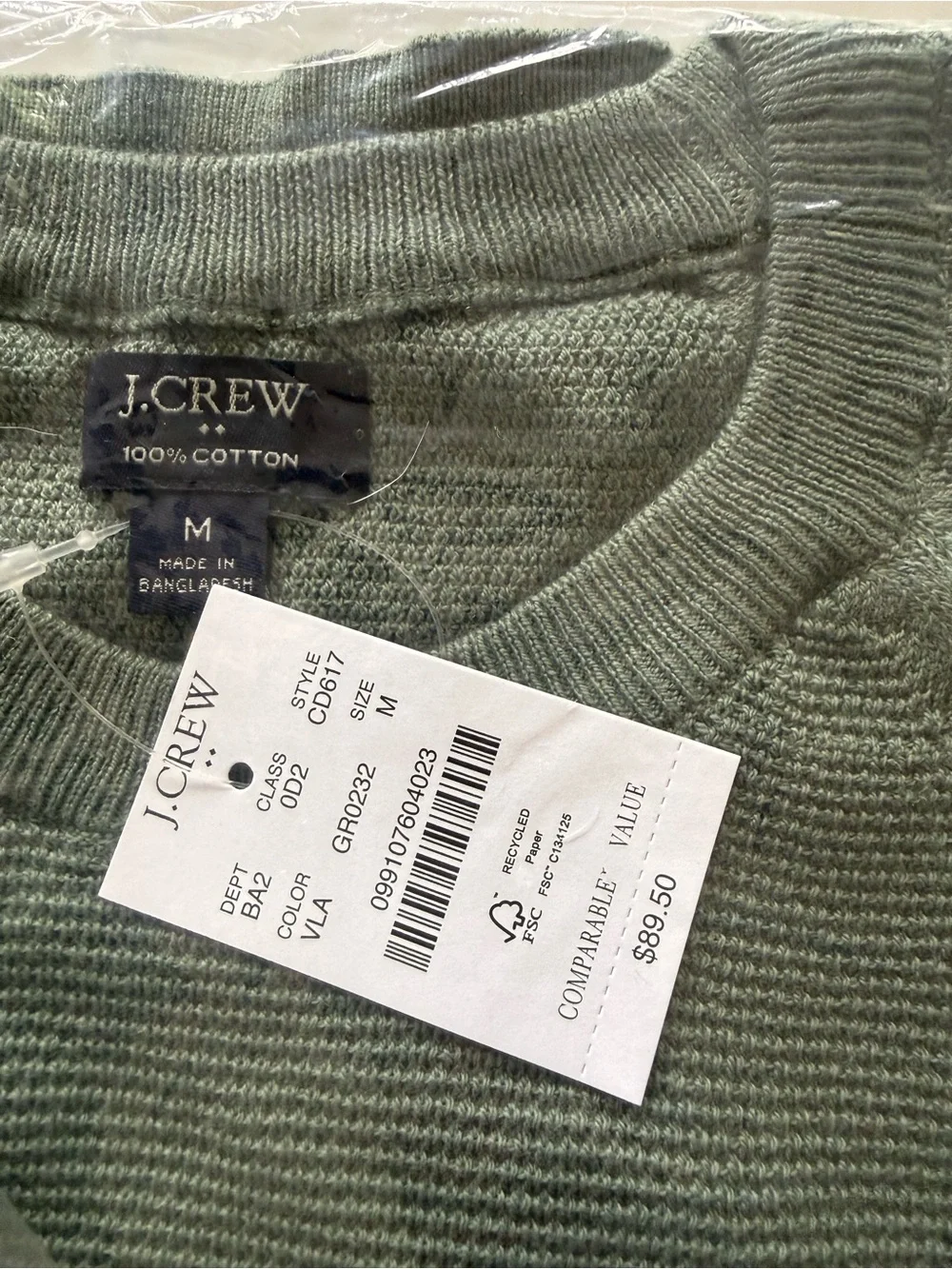 J Crew Men's Crewneck Sweater Thermal in Sage Green